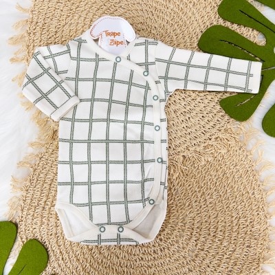 Body Kimono M/L Quadriculado - Off White e Verde Body Kimono M/L Quadriculado - Off White e Verde